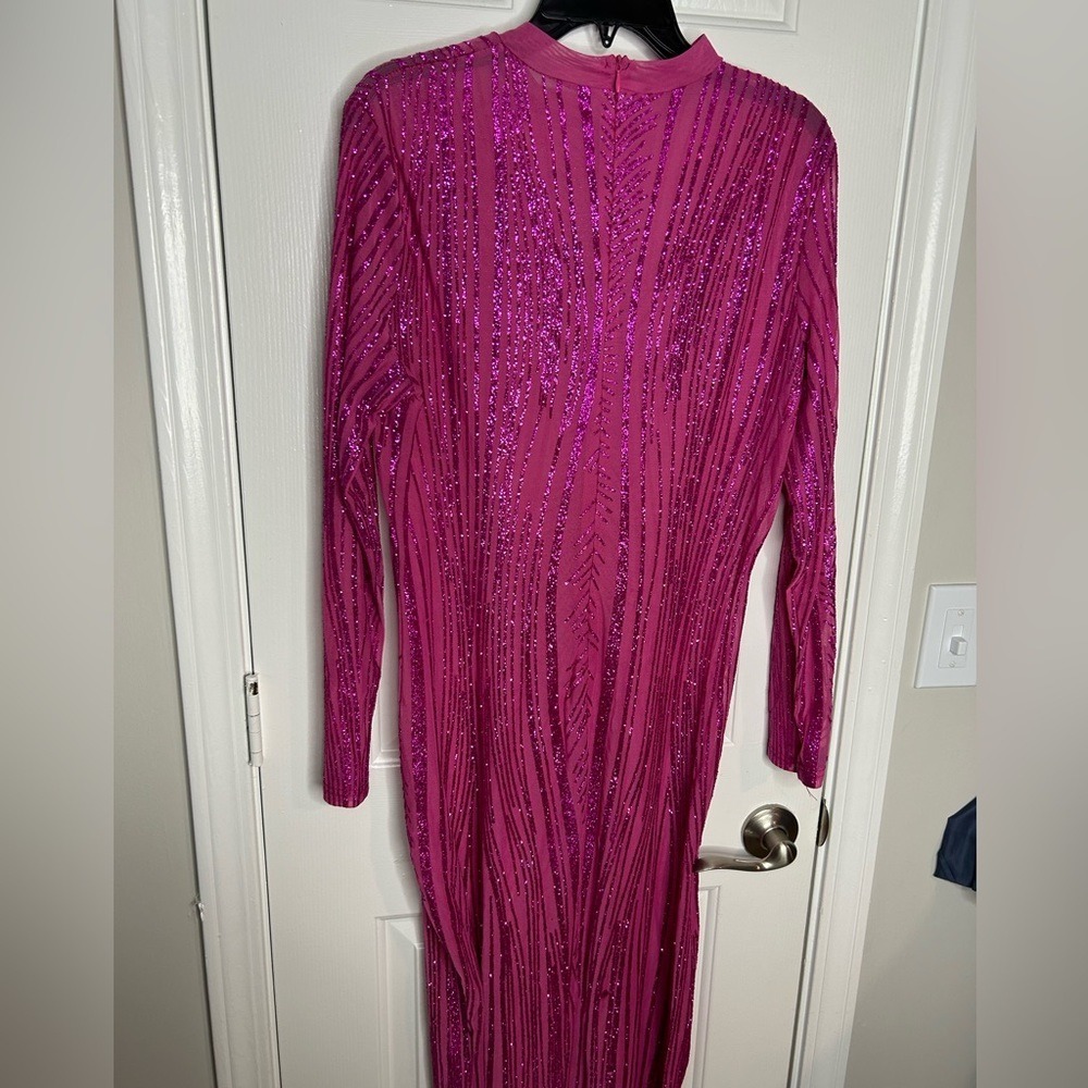 Sexy party birthday club pink glitter see through midi dress - Picture 13 of 14